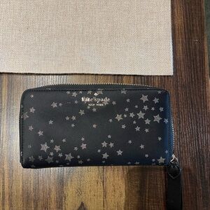 Kate Spade Chelsea Scattered Stars Jacquard Zip Continental Nylon Wallet - Black